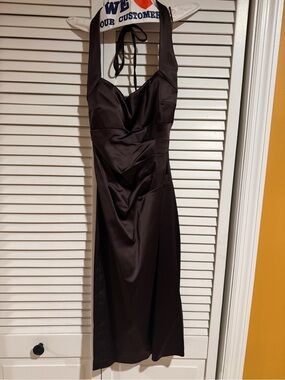 Elegant Chocolate Brown Halter Satin Dress